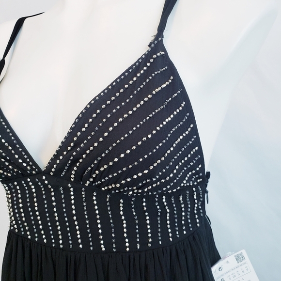 NWT Zara Little Black Dress Beaded Bodice Mini A-line Cocktail - Picture 5 of 16